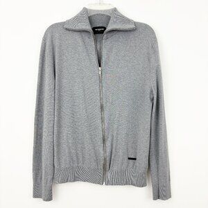 The Kooples Men's Zip Up Cardigan Size M Gray Stand-up Collar Cotton Silk